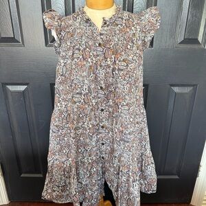 Moodie Brown Floral Smocked 100% Midi Dress S